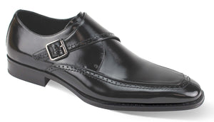 Pictor Collection: Genuine Leather Black Single Monk Strap Moc Toe Shoes