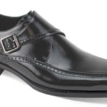 Genuine Leather: Black Single Monk Strap Moc Toe Shoes