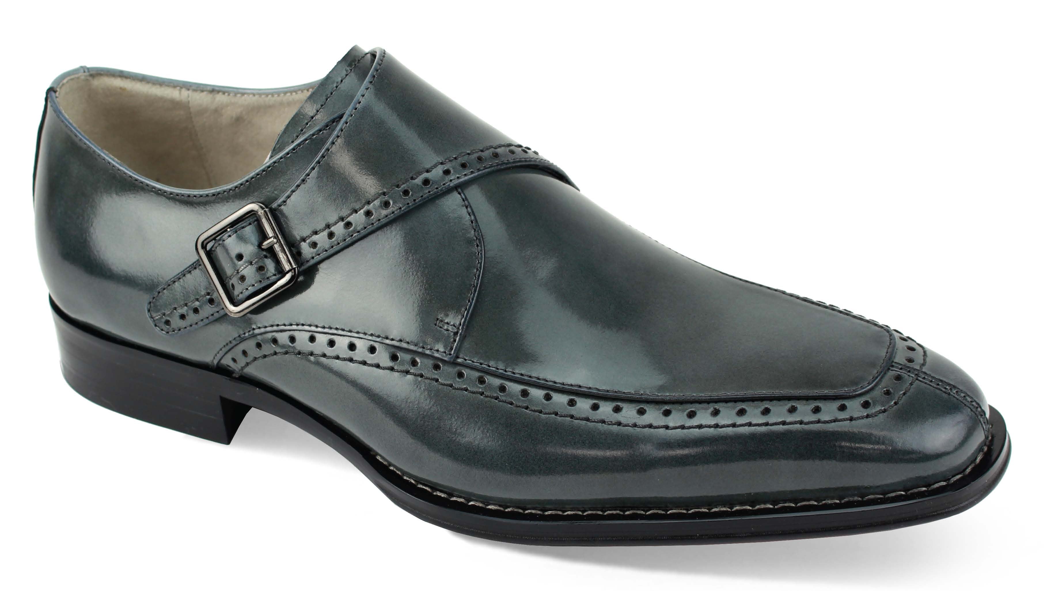 Grey single monk strap moc toe leather dress shoes