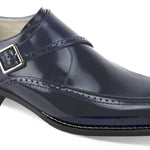 Genuine Leather: Navy Single Monk Strap Moc Toe Shoes