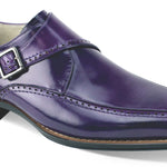 Genuine Leather: Purple Single Monk Strap Moc Toe Shoes