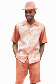 Vibique Collection: Men's Print Design Shorts Set Walking Suit In Apricot