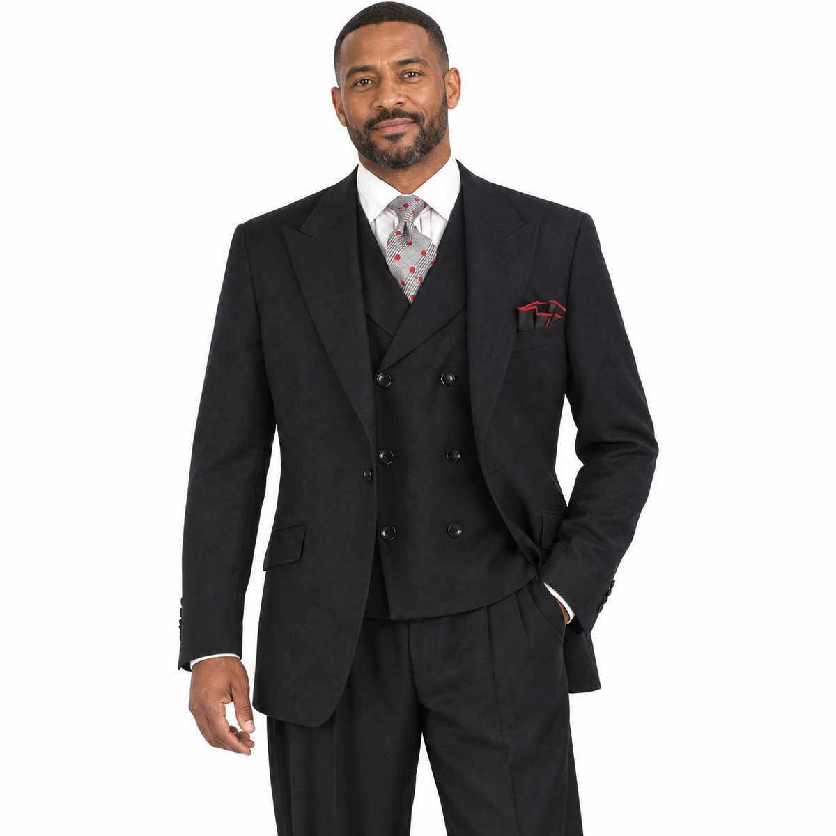 Black 3-Piece 100% Wool Suit - model view