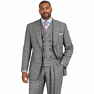 Gray Windowpane 3-Piece 100% Wool Suit - model view