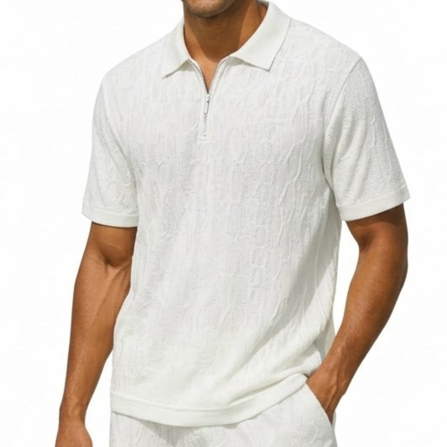 White Knit 2-Piece Walking Suit Shorts Set by Stacy Adams – Suits
