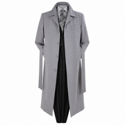 Gray Belted Microfiber Duster Coat