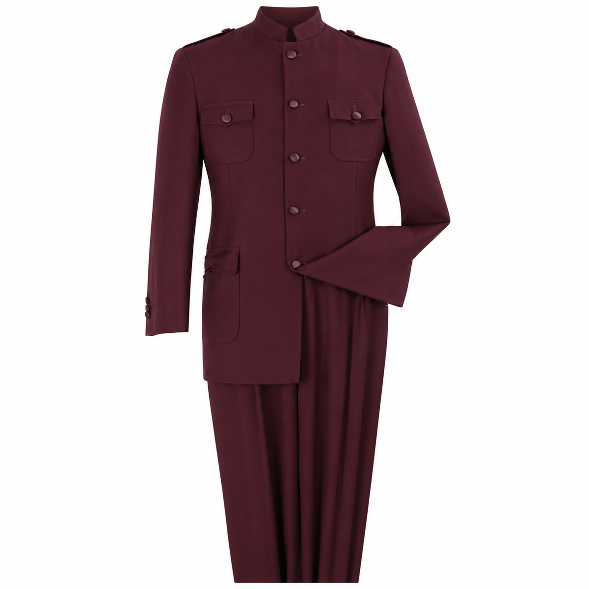 Burgundy Burgundy 2-Piece Mandarin-Collar Fashion Suit generated product view