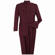 Burgundy 2-Piece Mandarin-Collar Fashion Suit