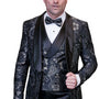 Eclipse Elegance Collection: 3PC Modern Fit Shawl Lapel Tuxedo With Woven Fabric In Black