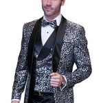 Eclipse Elegance Collection: 3PC Modern Fit Shawl Lapel Tuxedo With Woven Fabric In Black