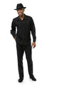 Striated Collection: Montique 2-Piece Tone-on-Tone Long Sleeve Walking Suit Black