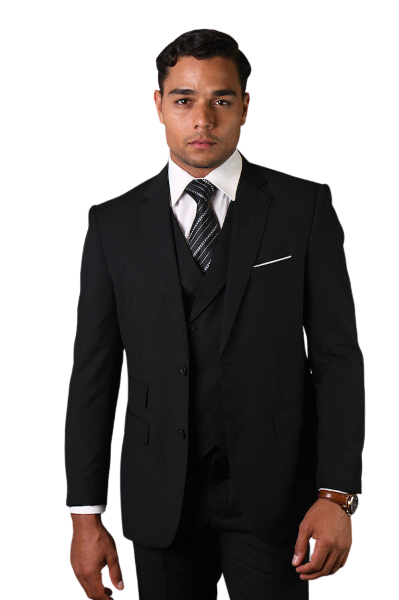 Black 3PC Suit  Modern Fit, Flat Front Pants, Double Breasted