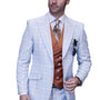 DrapeDreams Collection: Blue 3 Piece Plaid with Solid Color Vest Modern Fit Suit