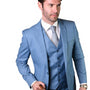 Pan Prestige Collection: 3PC Modern Fit Solid Color Suit With Super 180's Italian Wool In Steel Blue