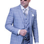 Prestige Peaks Collection: Steel Blue Modern Fit 3PC Plaid Suit With Super 200's Italian Wool