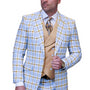 Neruda Stripe Collection: 3PC Modern Fit Plaid Suit with Solid Color Vest Super 180's Italian Wool In Blue