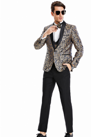Keats Collection: Men's 3-Piece Blue/Black Gold Paisley Suit - Slim Fit