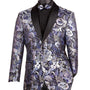 Cosmos Collection: Navy 2 Button Paisley Pattern Single Breasted Modern Fit Blazer