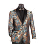 Cosmos Collection: Teal 2 Button Paisley Pattern Single Breasted Modern Fit Blazer