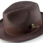 Aurorify Collection: Brown Braided Wide Brim Pinch Fedora Matching Grosgrain Ribbon Hat