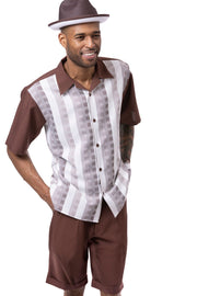 Montique Brown Plaid Walking Suit - 2 Piece Short Pants Set