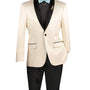 RoyaleRift Collection: Champagne-Beige with Black Lapel Single Breasted Slim Fit Blazer