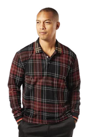Men's Plaid Polo Pullover Shirt In Burgundy