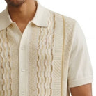 tan short sleeve walking suit shirt with textured geometric front detail