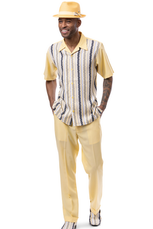 Jivejazzle Collection: Montique Men's Weave Design Walking Suit Set in Canary - 2401