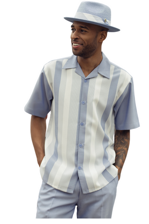 Urban Stripe Collection: Men's Vertical Stripes 2-Piece Walking Suit Set in Chambray - 2405