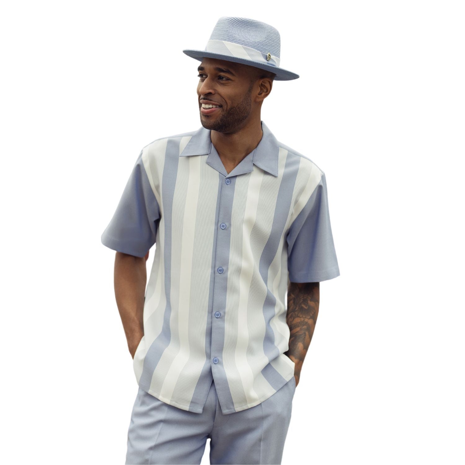 Urban Stripe Collection: Men Shorts Set Walking Suit in Chambray ...