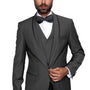 Empire Elegance Collection: Charcoal 3PC Flat Front Pants with Bow Tie 100% Wool Tailored Fit