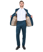 Mid navy slim fit suit, open jacket view