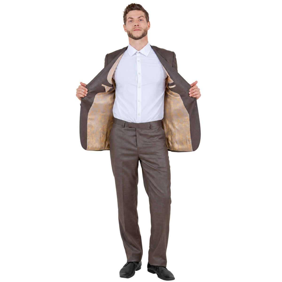 Cocoa slim fit suit, open jacket view