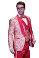 Eclipse Elegance Collection: 3PC Modern Fit Shawl Lapel Tuxedo With Woven Fabric In Coral