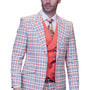 Neruda Stripe Collection: 3PC Modern Fit Plaid Suit with Solid Color Vest Super 180's Italian Wool In Coral