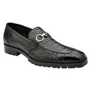 Black Caiman & Ostrich Lug-Sole Bit Loafer by Belvedere
