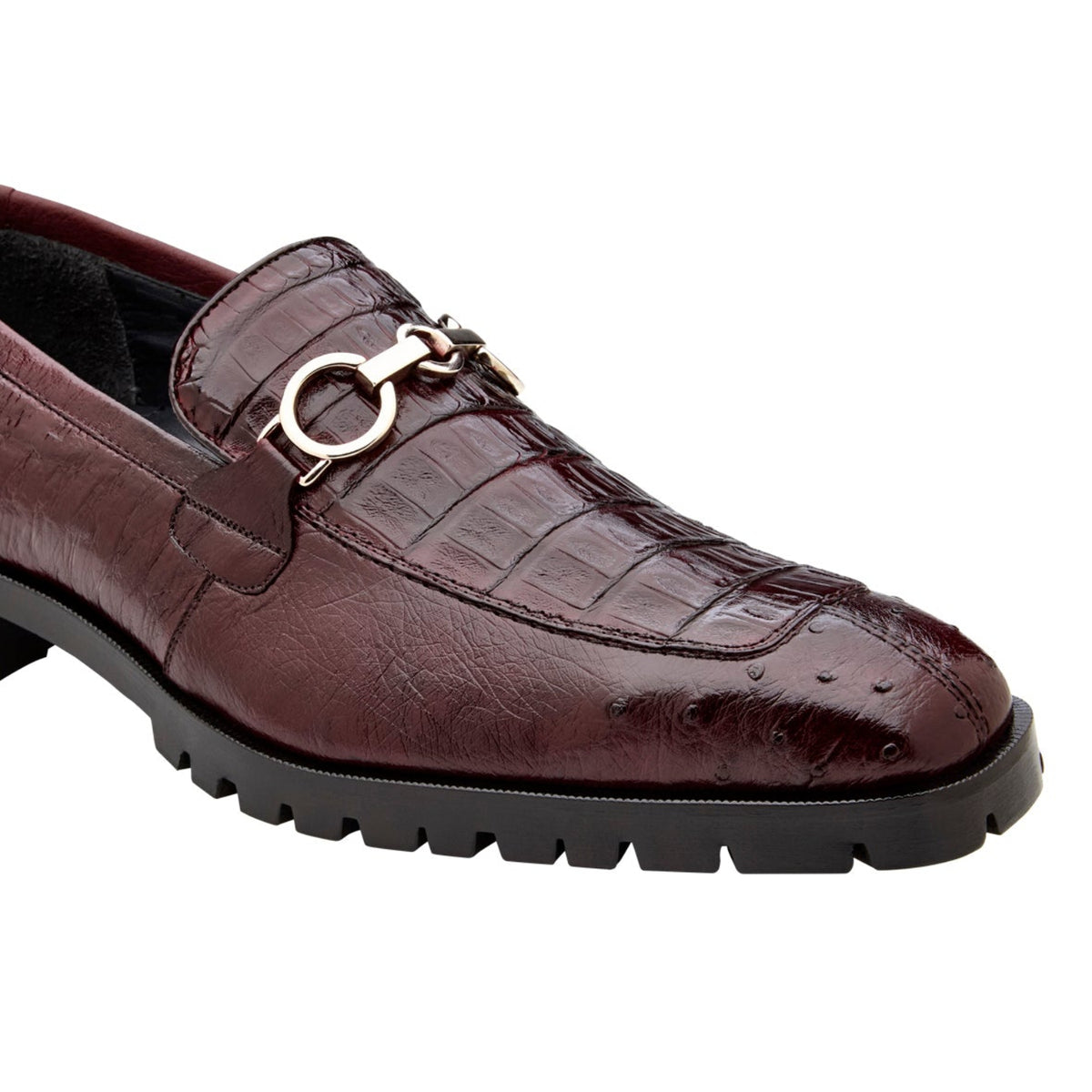 Belvedere Corso Dark Burgundy exotic bit loafer — close-up detail