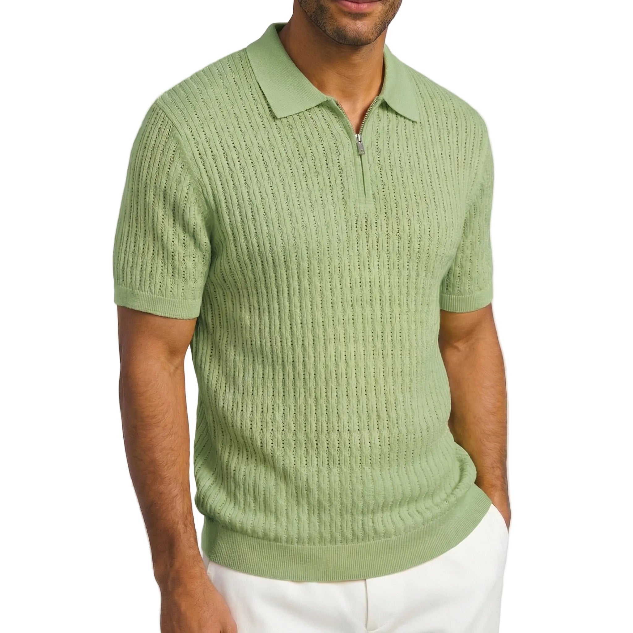 Green Textured Knit Zip Polo Shirt by Stacy Adams – Suits & More