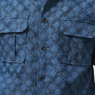 men’s blue short sleeve denim short set with cargo pockets and embroidery fabric details 