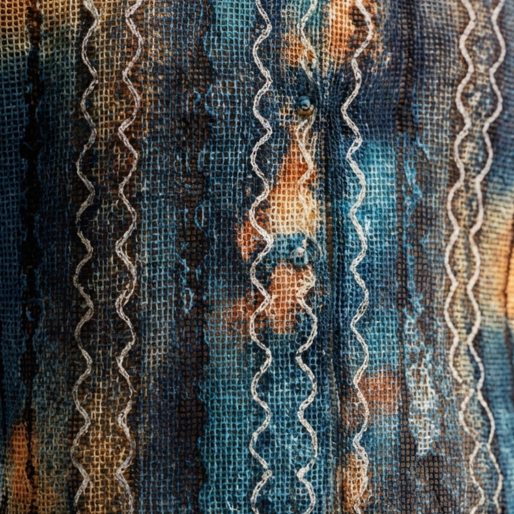 teal mesh pattern short sleeve shirt and shorts set for men fabric details