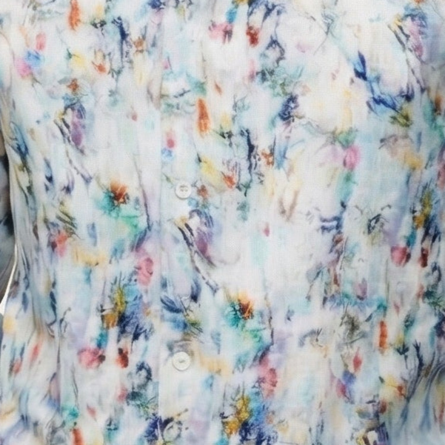 white long sleeve shirt with abstract linen-style print detail