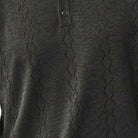 charcoal short sleeve woven knit polo with vertical textured pattern fabric details