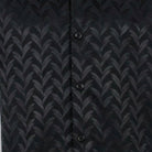 black short sleeve walking suit shirt with tone-on-tone textured pattern fabric details