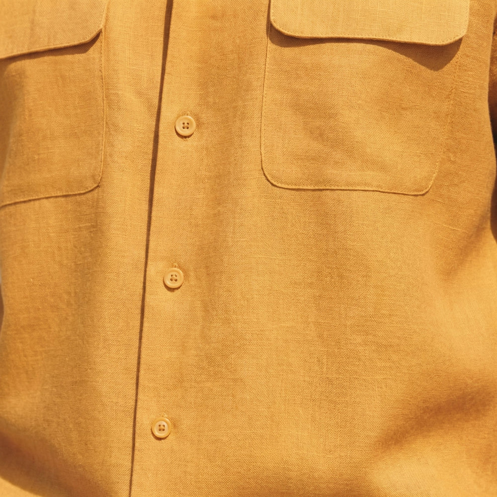 ray linen short sleeve walking suit set fabric details