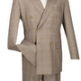 Celestial Collection: Tan 2 Piece Glen Plaid Double Breasted Regular Fit Suit