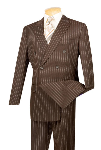 Brown Gangster Stripe Double Breasted Suit – Suits & More