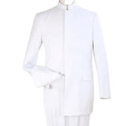 white mandarin collar clergy jacket close up