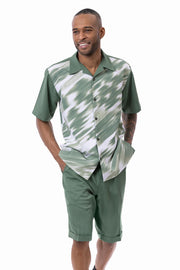 Vibique Collection: Men's Print Design Shorts Set Walking Suit In Emerald
