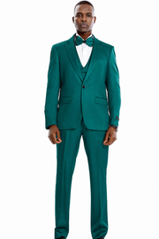 Vibrant Collection: 3-Piece Polka-Dot Slim Fit Suit with Notch Lapel In Emerald/Black